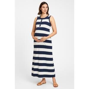 NWT Gap Blue White Stripe Jersey Knit Stretch Sleeveless Maxi Maternity‎ Dress L